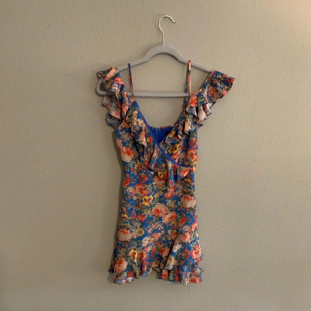 MAJORELLE blue floral off the shoulder dress - Picture 2 of 6